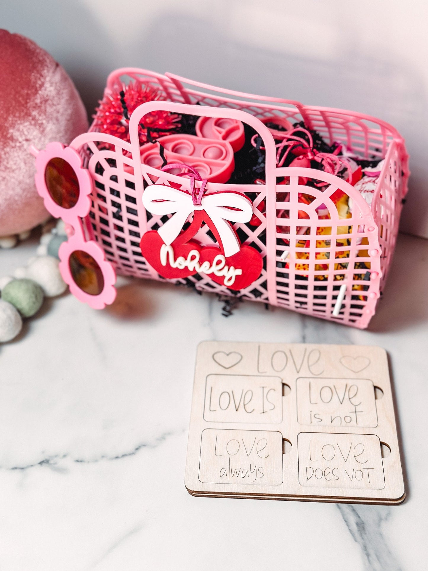 Love Basket Valentines Day Bag Medium  Jelly Tote Trendy Retro Basket Valentine day Filled Jelly Purse Gift for my daugther 5th birthday