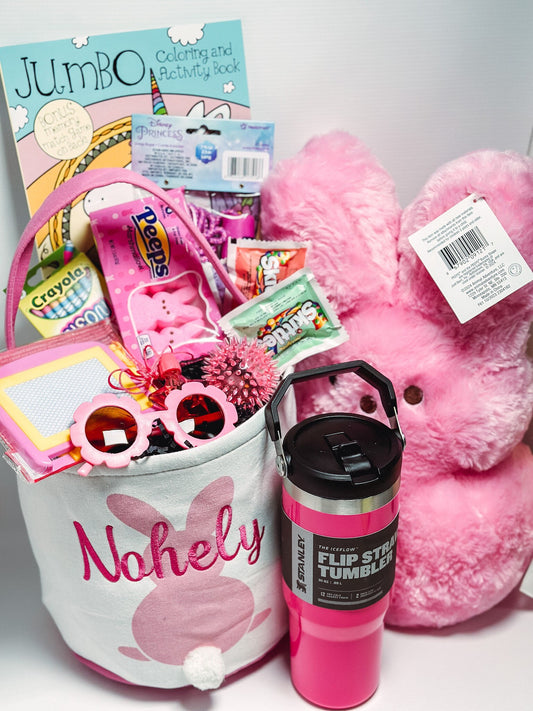 Personalized Easter basket Neon Pink Unreleased Eletric Pink Limited Edition Tumbler 30 oz Quencher Easter basket for kids Pre filled basket