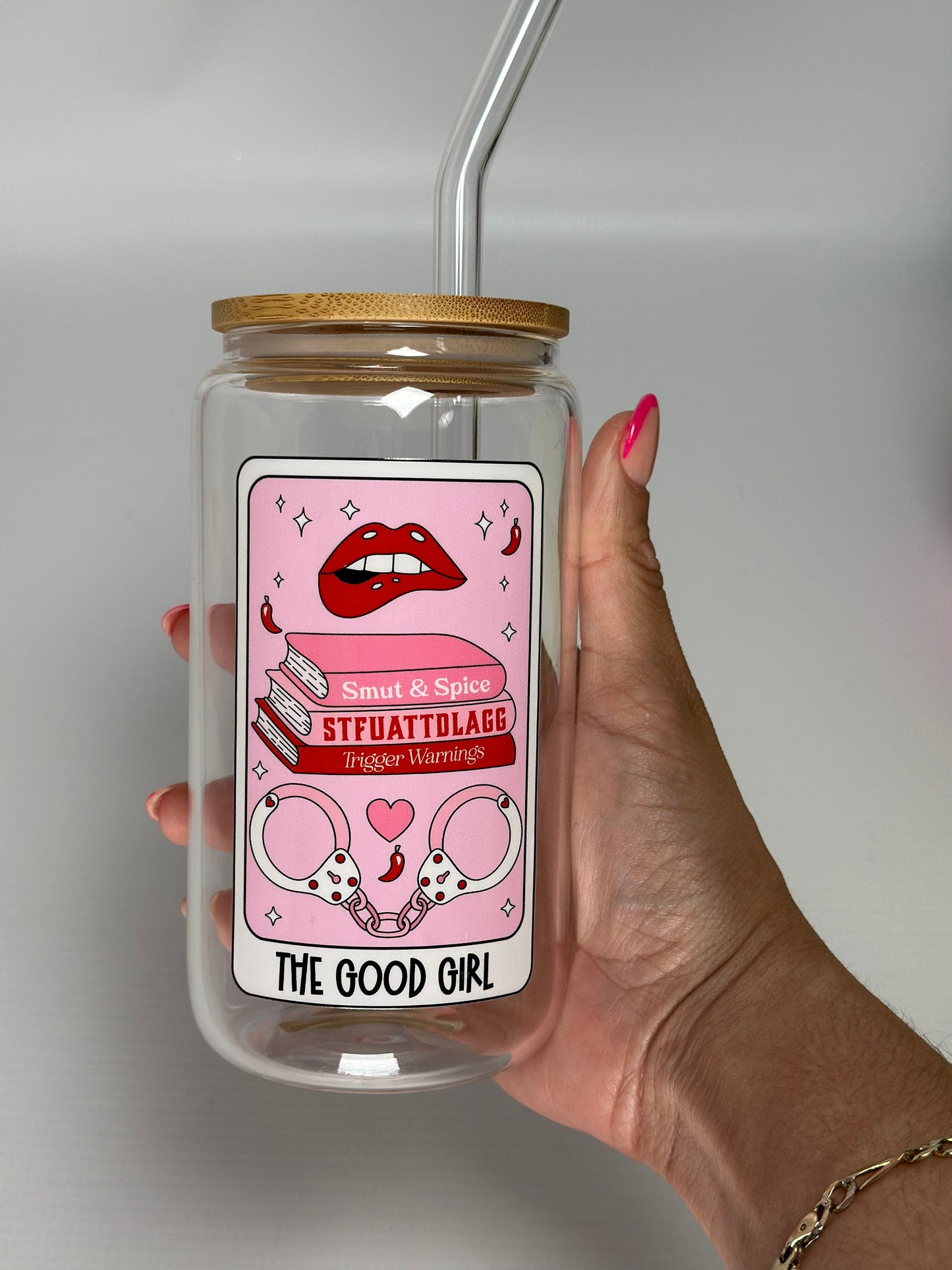 The Spice Glass Cup square glass up w/ Bamboo Lid & Straw coffee cup  glass cup bookish booktok  spicy book smut gift ideas