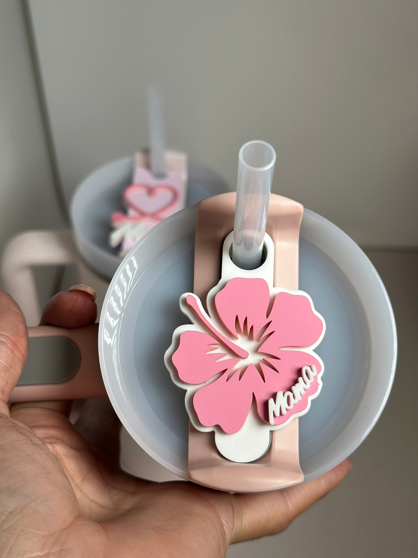 Hibiscus Flower tumbler Cup Accessory Tropical Flower tumbler Gifts Tumbler Topper tumbler Cup Name Plate Quencher Name Tag gift for mama