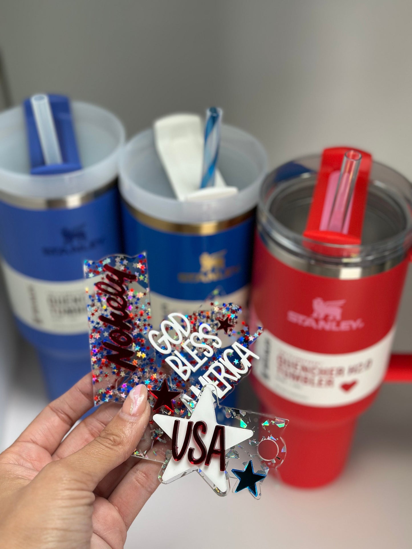 Tumbler Topper Holiday Tumbler Patriotic Tumbler Topper God Bless America Tumbler Topper 4th of July Name Plate Acrylic Topper Memorial day