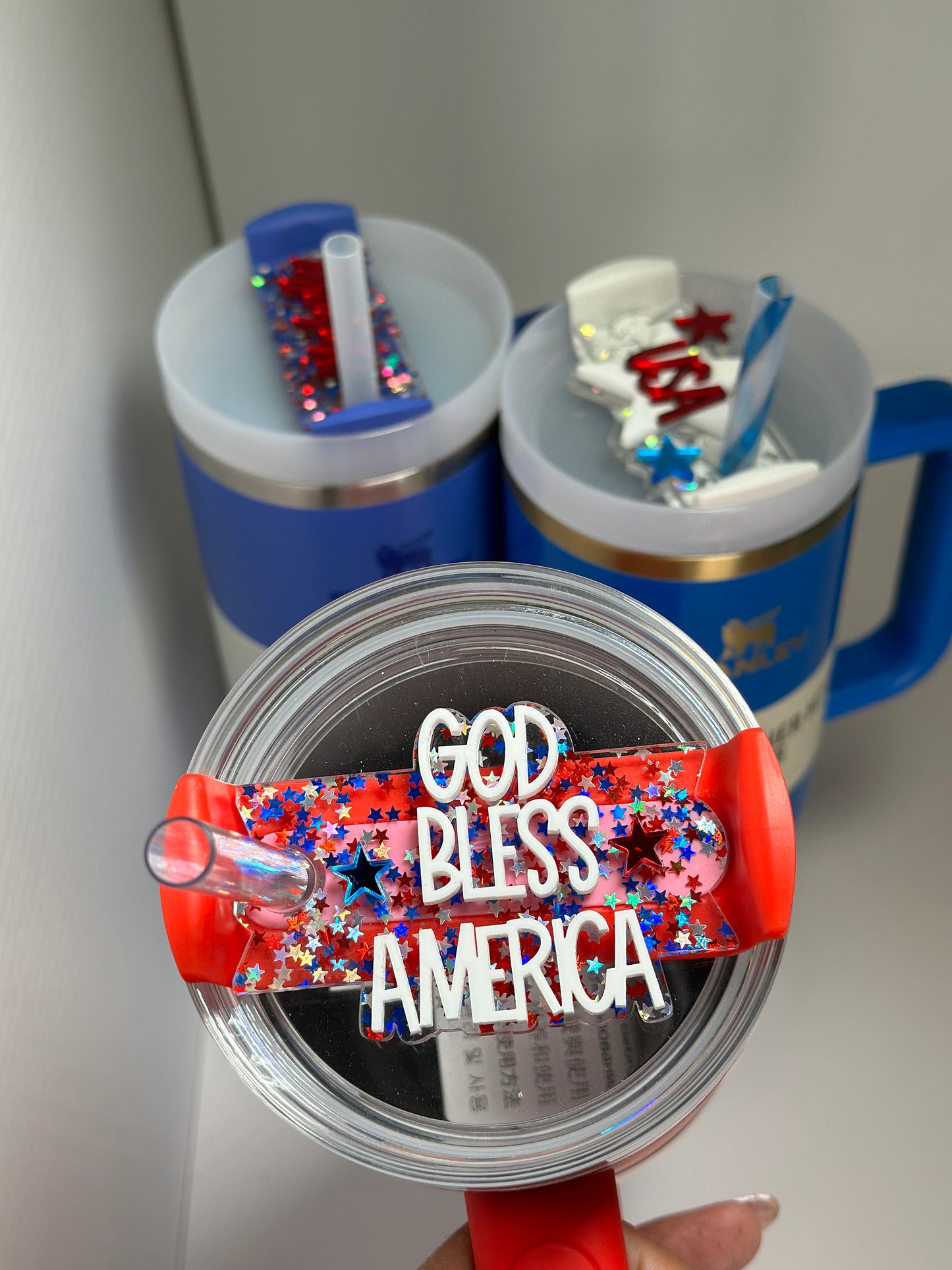 Name Plate Patriotic Tumbler Topper Holiday USA Tumbler 4th july name tag God Bless America Tumbler Topper 4th of July  Topper Memorial day