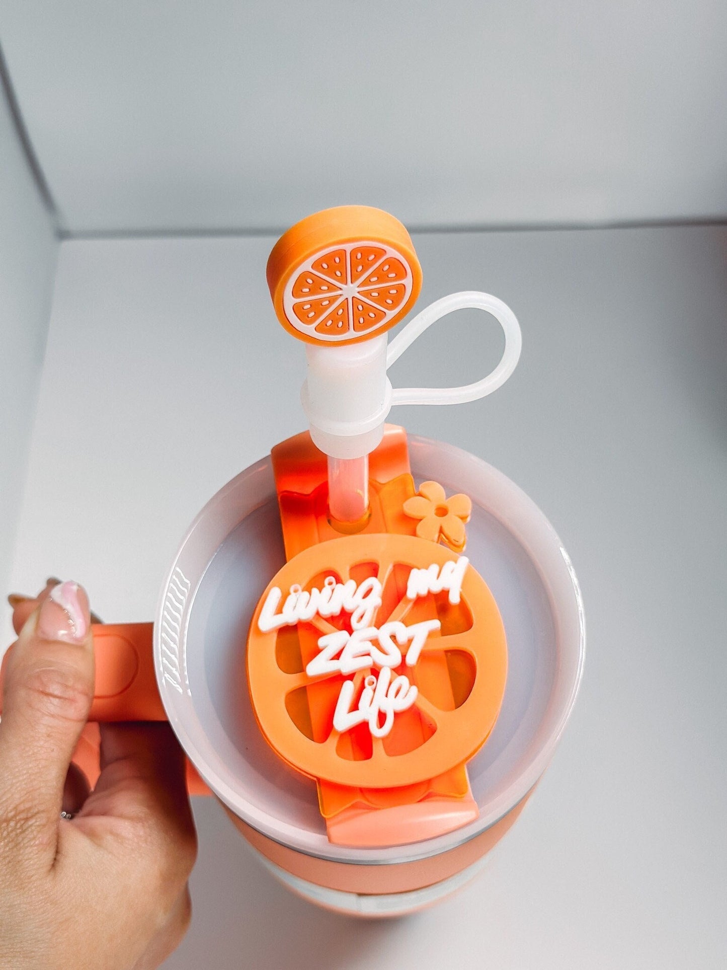 Tumbler Name Tag Orange Custom Cup Name Plate Tropical Tumbler Lid Accessory Summer Tumbler Straw Topper Fruit Lid Living my zest life