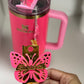 Pink Parade Butterfly Tumbler Topper Pink Tumbler Topper Pink Gold tumbler charms Topper Pink Gold tumbler Topper Tumbler name plate