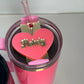 Pink Parade heart Tumbler Topper Pink Tumbler Topper Pink Gold tumbler charms Topper Pink Gold tumbler Topper Tumbler name plate
