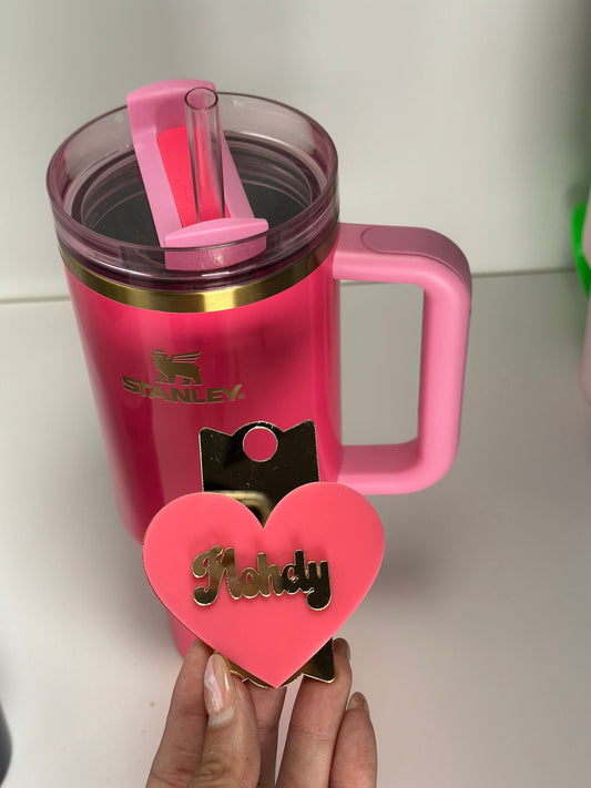 Pink Parade heart Tumbler Topper Pink Tumbler Topper Pink Gold tumbler charms Topper Pink Gold tumbler Topper Tumbler name plate