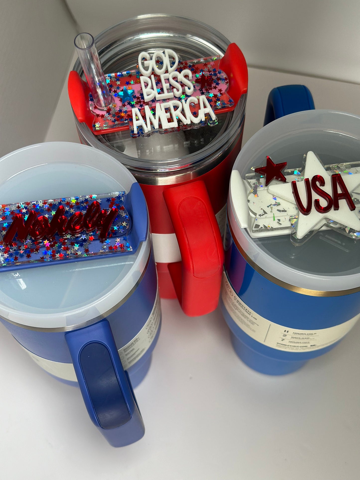 Tumbler Topper Holiday Tumbler Patriotic Tumbler Topper God Bless America Tumbler Topper 4th of July Name Plate Acrylic Topper Memorial day