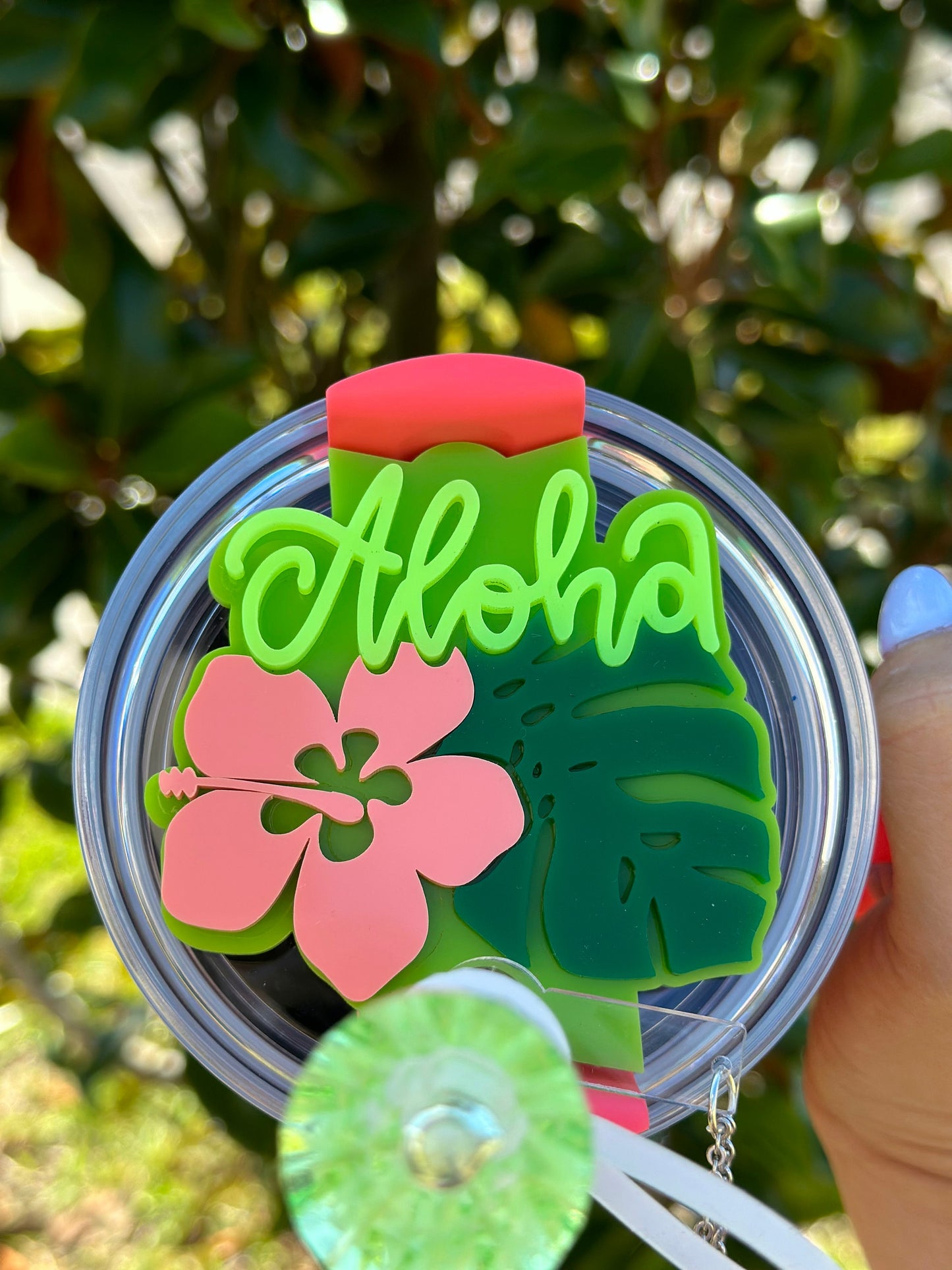 Aloha Tropical Flower Tumbler Topper Hibiscus Flower Tag Personalized Flower Topper Tumbler Name Plate Topper Personalized Tumbler Accessory