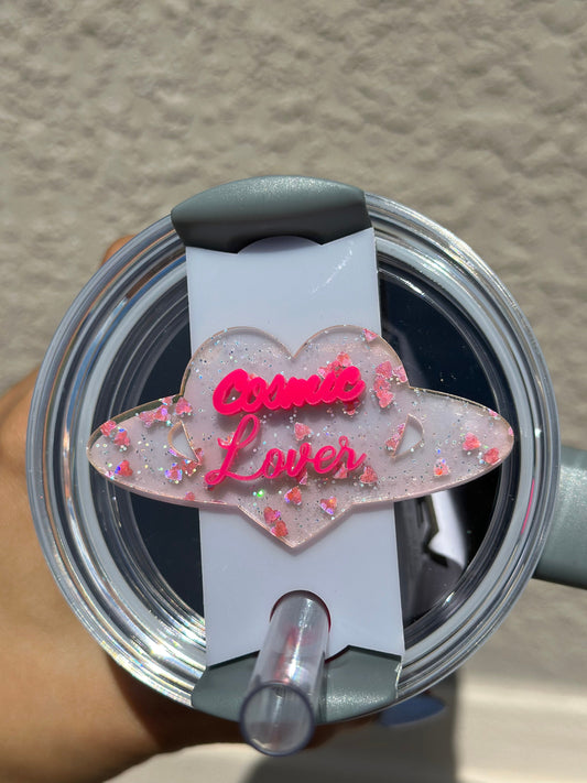 Cosmic Lover Tumbler Topper Peach tumbler Name Plate  Name Plate Name Plate Stanley Lid Topper Custom Name Plate tumbler name tag