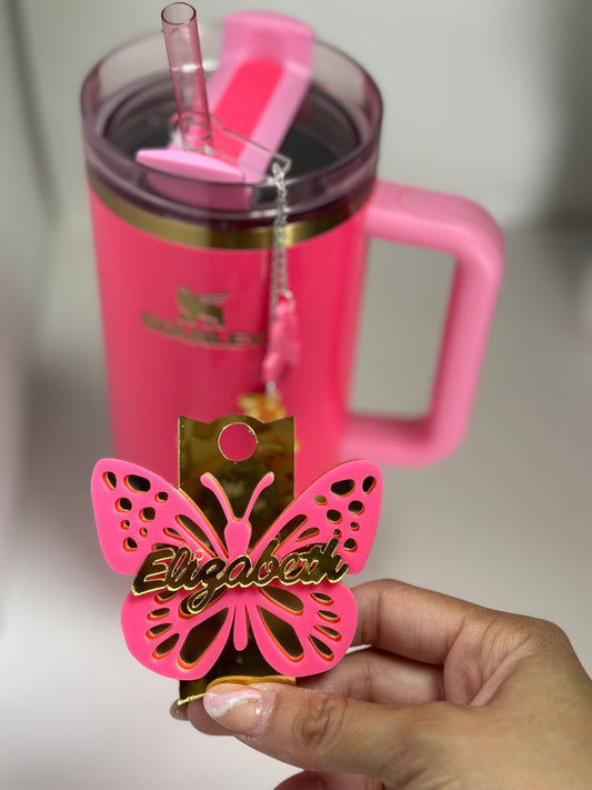 Pink Parade Butterfly Tumbler Topper Pink Tumbler Topper Pink Gold tumbler charms Topper Pink Gold tumbler Topper Tumbler name plate