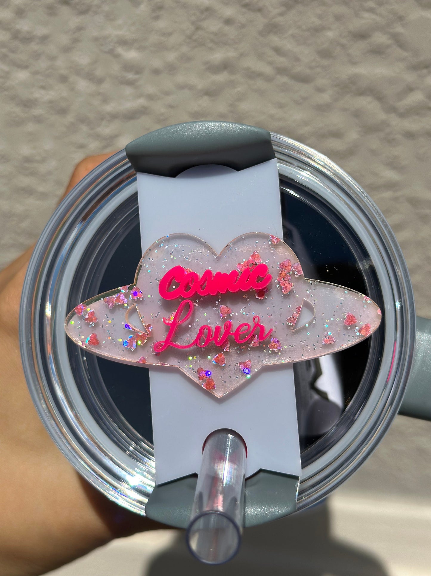 Cosmic Lover Tumbler Topper Peach tumbler Name Plate  Name Plate Name Plate Stanley Lid Topper Custom Name Plate tumbler name tag