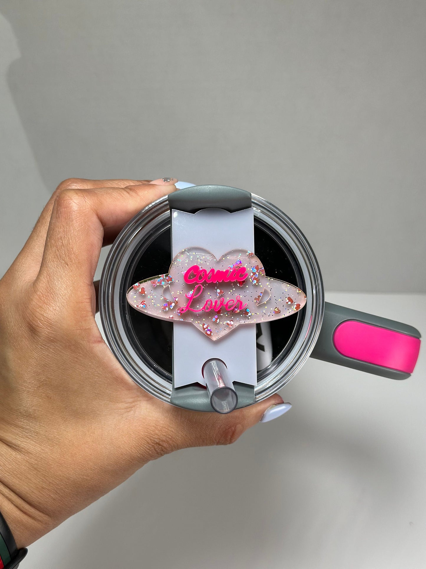 Cosmic Lover Tumbler Topper Peach tumbler Name Plate  Name Plate Name Plate Stanley Lid Topper Custom Name Plate tumbler name tag