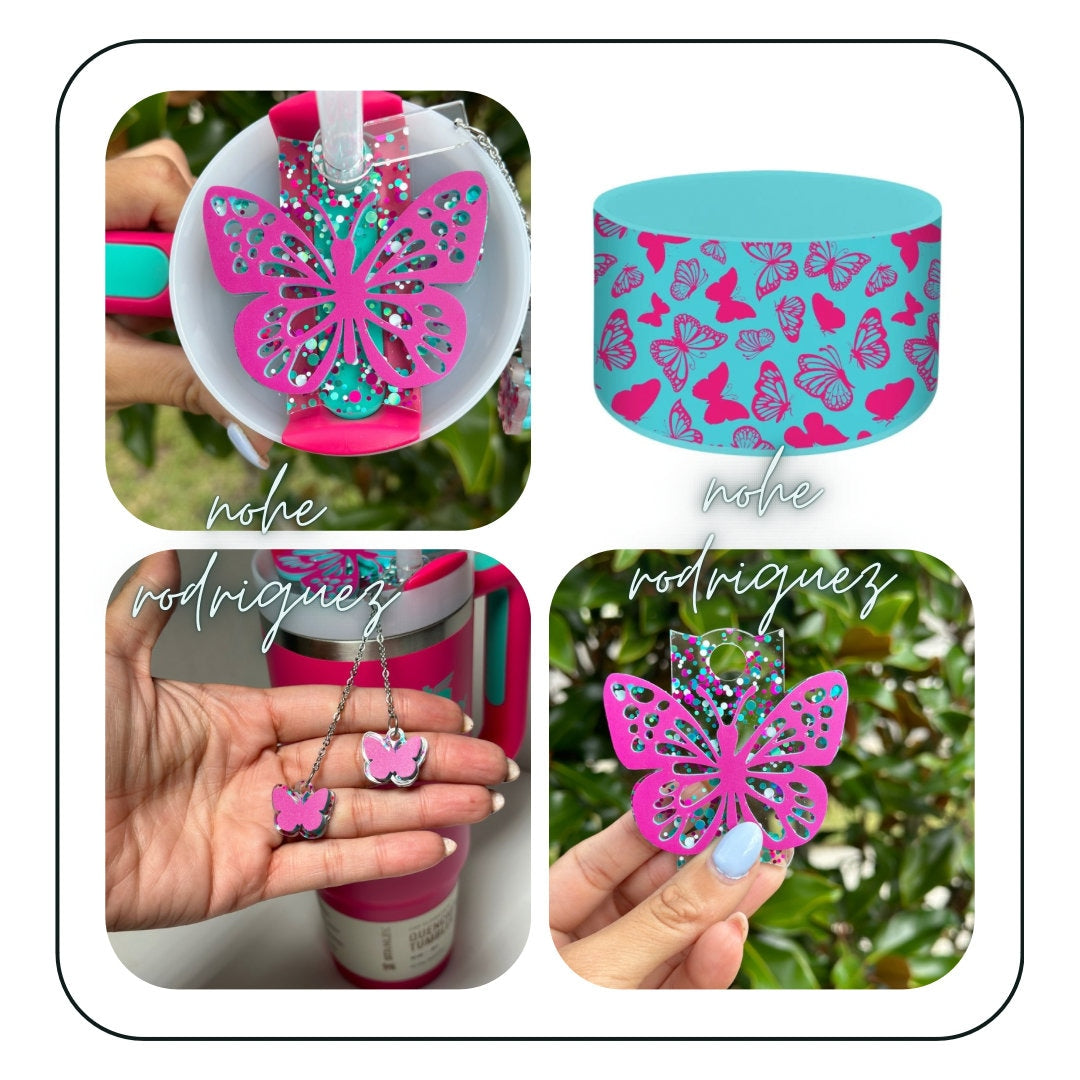 Silicone Tumbler Boot tumbler passion Pink Teal Butterfly Boot Tumbler Boot Butterflies Tumbler Boot with acessory set