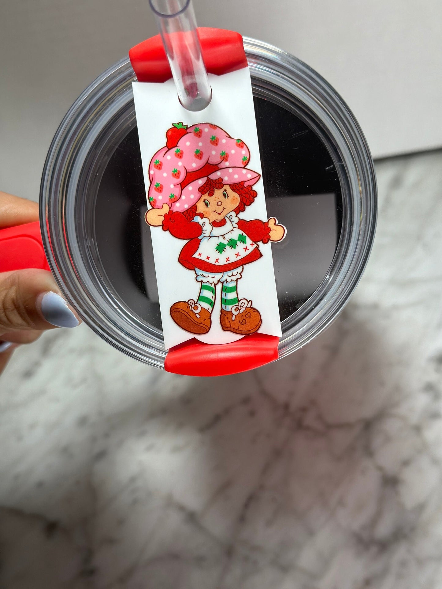 Strawberry girl Tumbler Name Plate strawberry cake Name tag tumbler shortcake Tumbler Name Tag  80's nostalgia Tumbler Cup Accessory