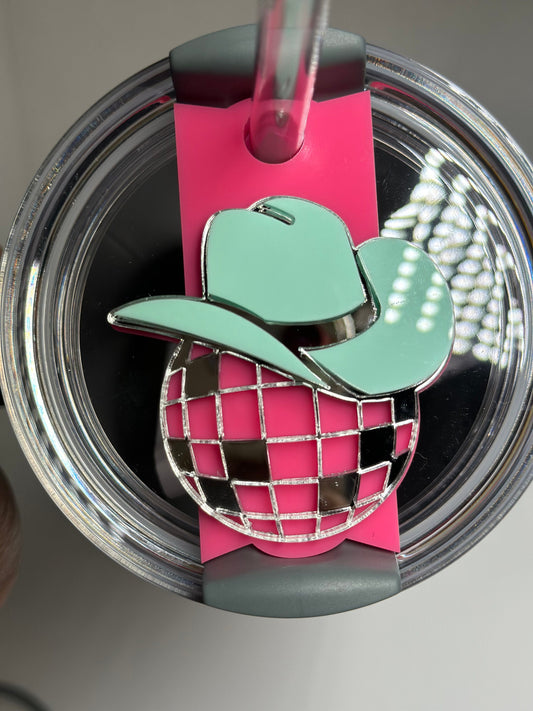 Cowboy Hat Disco Ball Tumbler Topper  Western Theme Tumbler Accessories  Stanley Tumbler Topper Pink and Mint Cowgirl Hat Set tumbler topper