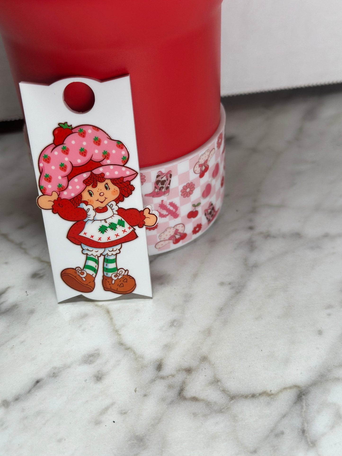 Strawberry girl Tumbler Name Plate strawberry cake Name tag tumbler shortcake Tumbler Name Tag  80's nostalgia Tumbler Cup Accessory